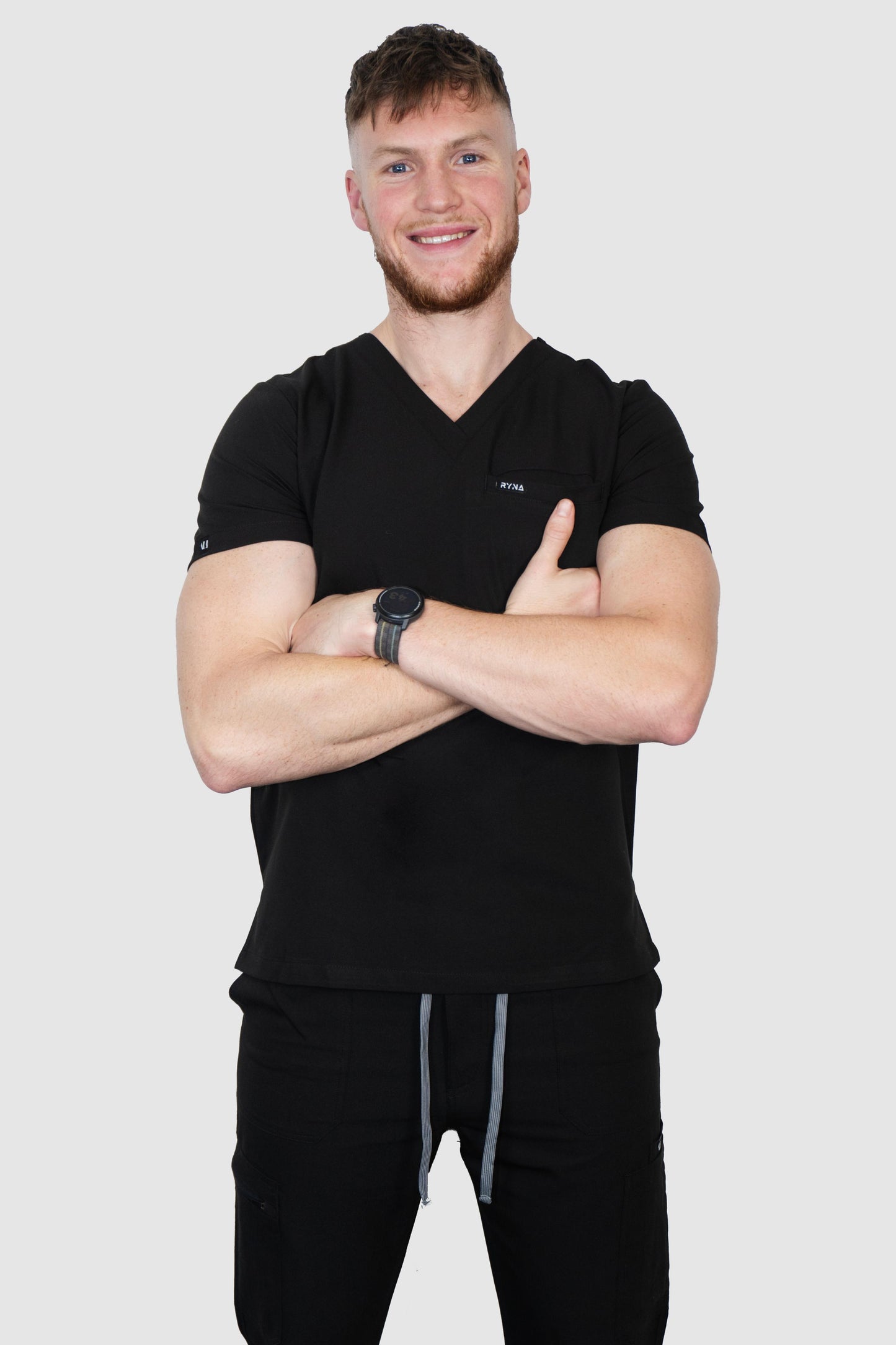 MidnightRush Black Men's Scrub Top