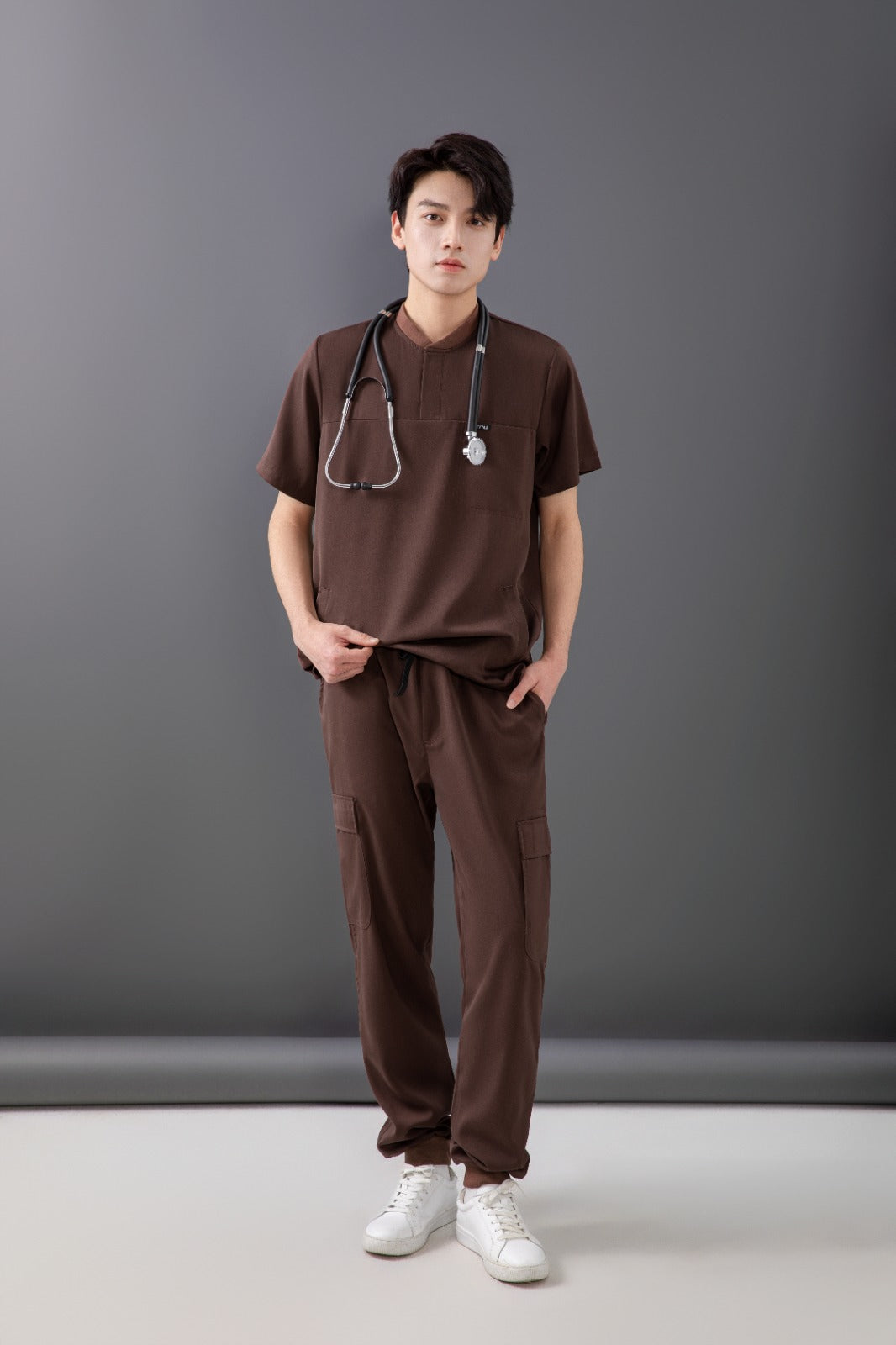 Coffee Brown Men's Scrub Top