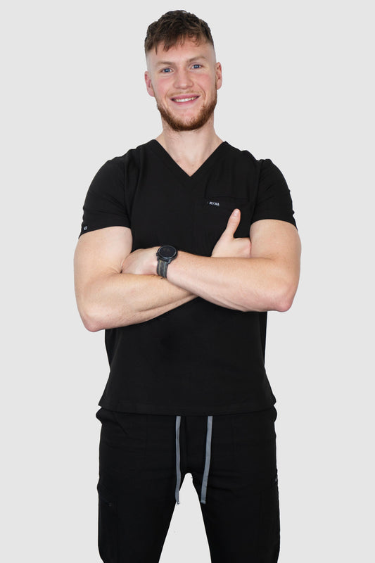 MidnightRush Black Men's Scrub Top